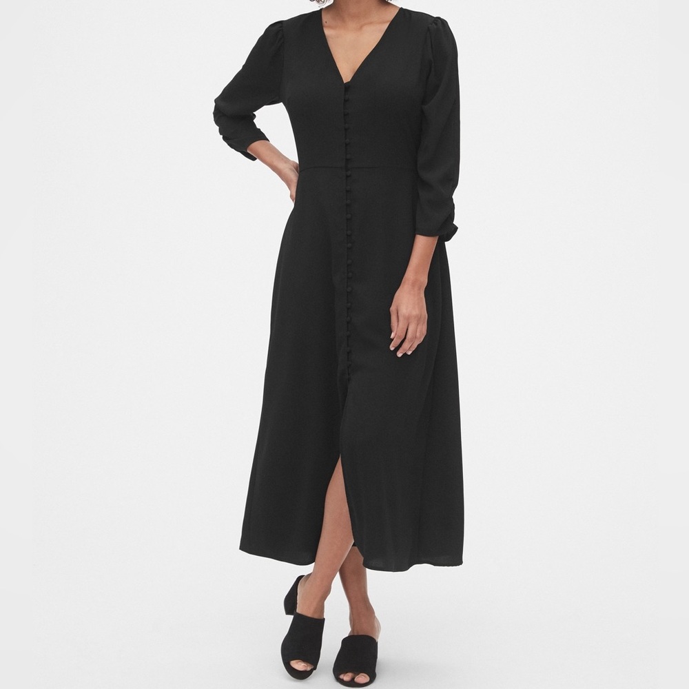 GAP Puff Sleeve Button-Front Midi Dress Size 0 Petite